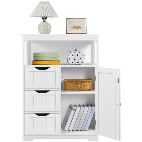 Homevive Armario Baño con Cajón y Estante Ajustable 66x35x90 cm Mueble Baño de Madera Suelo Mueble Auxiliar de Cocina Armario Multiusos con Puertas Dobles para Salón Entrada Blanco