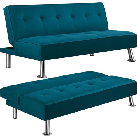 Yaheetech Sofá Cama de 3 Plazas Cama Plegable Tapizada de Poliéster Sofá Cama de 166.5 X92.5 cm Cama Doble Pata Metal Capacidad 350 KG Sofa Azul