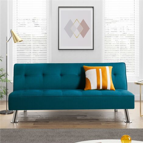 Yaheetech Sofá Cama de 3 Plazas Cama Plegable Tapizada de Poliéster Sofá Cama de 166.5 X92.5 cm Cama Doble Pata Metal Capacidad 350 KG Sofa Azul