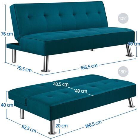 Yaheetech Sofá Cama de 3 Plazas Cama Plegable Tapizada de Poliéster Sofá Cama de 166.5 X92.5 cm Cama Doble Pata Metal Capacidad 350 KG Sofa Azul
