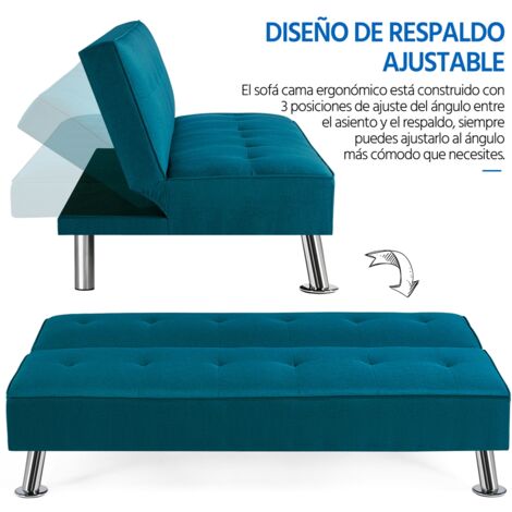Yaheetech Sofá Cama de 3 Plazas Cama Plegable Tapizada de Poliéster Sofá Cama de 166.5 X92.5 cm Cama Doble Pata Metal Capacidad 350 KG Sofa Azul