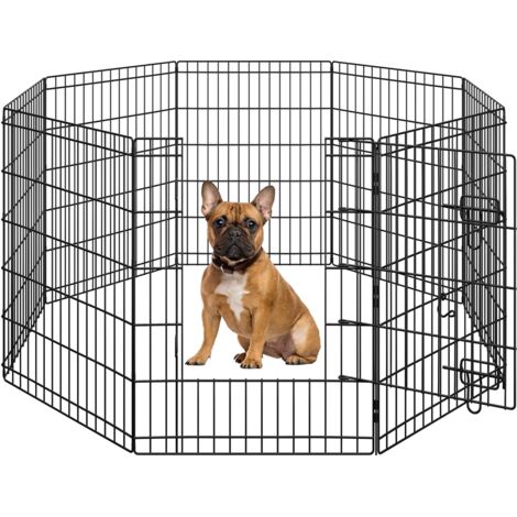 Homevive 8pcs Vallas para Perros Metalicas Corral Vallas Jaulas para Animales Pequeños Parque para Mascotas Cachorros Corral Plegable 61x76cm