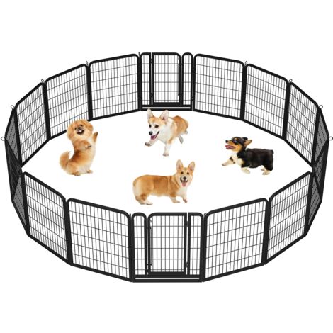 Homevive Parque de Metal para Perros Plegable de 16 Paneles Corralito para Perros Grande Valla para Perros de Interior al Aire Libre con Puerta de 80 cm de Alto Negro