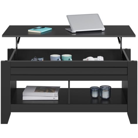 Homevive Mesa Centro Elevable Mesa de Café para Salón con Revistero Mueble Salon Comedor de Madera MDF 104.5 x 49.5 x (49-61.5) cm Negro