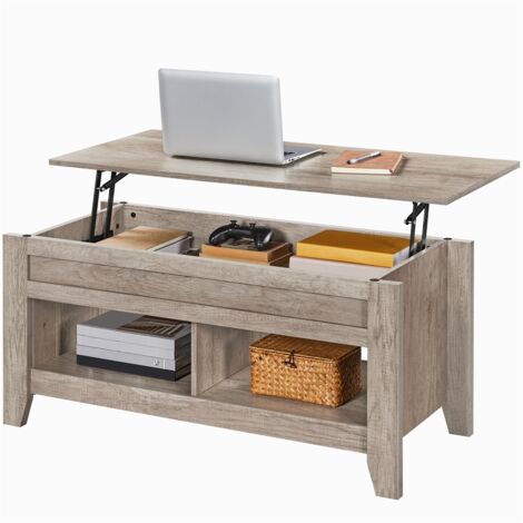Homevive Mesa Centro Elevable de Madera Mesa de Café para Salón con Revistero Mueble de Diseño Moderno 104,5 x 49,5 x (49-61,5) cm Gris