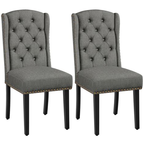Homevive Juego de 2 Sillas de Comedor Tapizadas con Botones Silla Tapizada Patas de Madera Sillas Descalzadoras para Cocina Restaurante Comedor Gris Claro