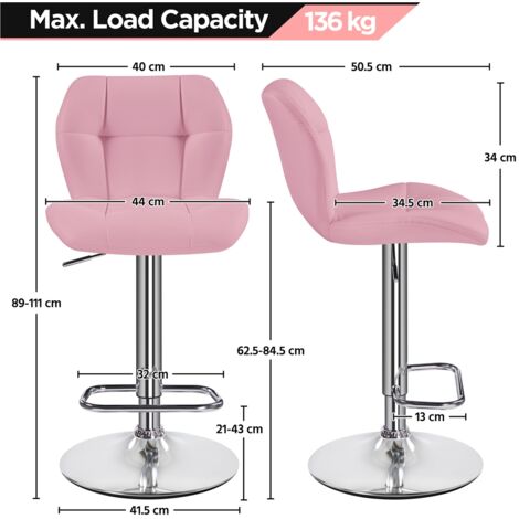 Yaheetech Juego de 2 Taburete de Bar Taburete de Altura Ajustable 89-111 cm Taburete Industrial Metal Silla de Cocina Tasburete Alto para Cocina Bar Comedor Rosa