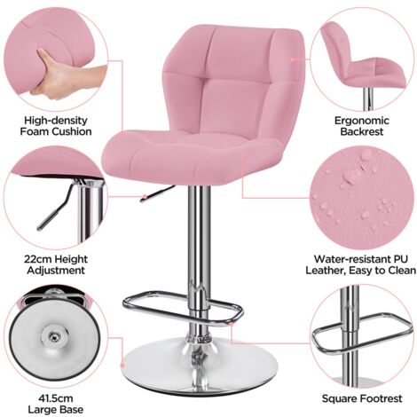 Yaheetech Juego de 2 Taburete de Bar Taburete de Altura Ajustable 89-111 cm Taburete Industrial Metal Silla de Cocina Tasburete Alto para Cocina Bar Comedor Rosa