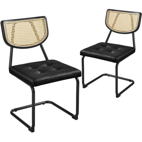 Yaheetech Juego de 2 Sillas de Comedor de Ratán Tejido de Mediados de Siglo Sillas de Cocina Asiento Acolchado Pata de Metal para Cocina Salón Piel sintética, Negro
