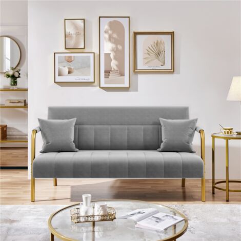 Homevive Sofá de Tela de Terciopelo de Dos Plazas con Reposabrazos y Patas de Metal Loveseat Moderno con 2 Cojines para Salón/Dormitorio Gris Claro