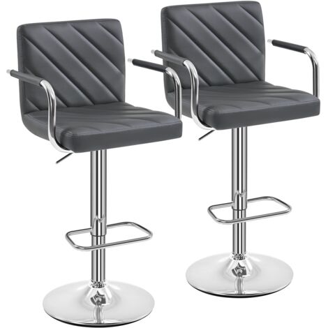 Homevive Juego de 2 Taburetes de Bar de Polipiel Sillas de Bar Giratorias de Altura Ajustable con Respaldo Reposapiés Reposabrazos para Bar Cocina Hogar Gris Oscuro