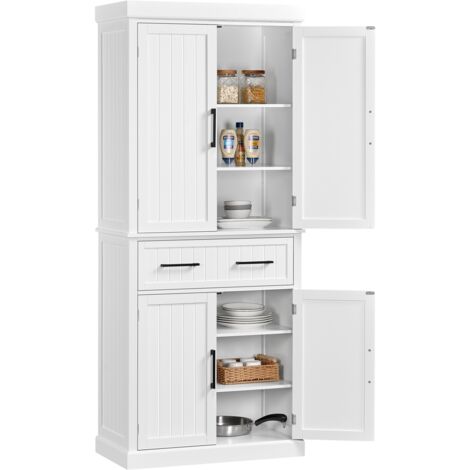 Homevive Armario de Almacenamiento con Estantes Ajustables en Altura y Cajón, Armario de Cocina, Armario de Comedor Versátil, Color Blanco