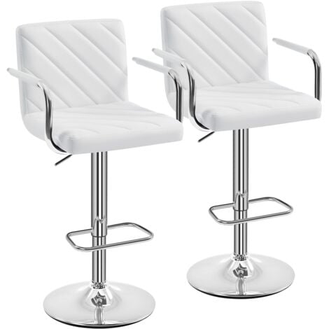 Yaheetech Juego de 2 Taburetes de Bar de Polipiel Sillas de Bar Giratorias de Altura Ajustable con Respaldo Reposapiés Reposabrazos para Bar Cocina Hogar Blanco