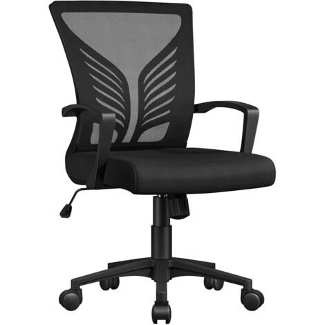 Homevive Silla de Oficina de Malla con Ruedas Sillón de Trabajo con Soporte Lumbar Altura Ajustable para Oficina en Casa Carga Máxima 136 kg Negro