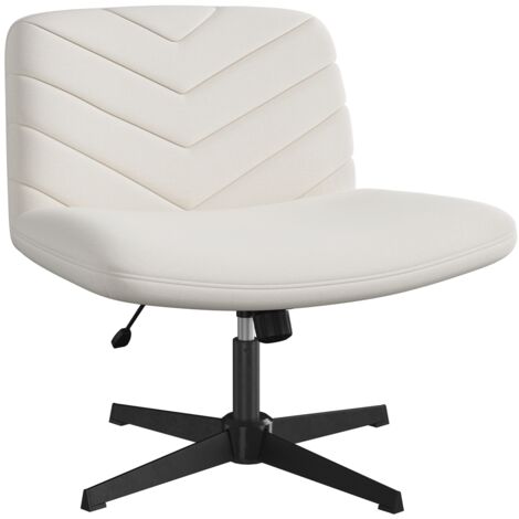 Homevive Silla de Oficina sin Reudas, Silla Piernas Cruzadas con Función Mecedora, Ancha Sila de Escritorio para Juegos, Silla de Maquillaje sin Brazos para Casa, Beige