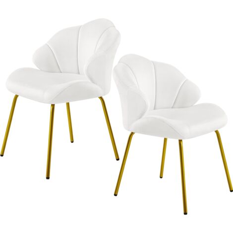 Homevive Pack de 2 Sillas de Comedor de Terciopelo Diseño en Forma de Concha Sillas de Tocador con Patas Doradas para Dormitorio Sala de Estar Comedor Blanco/2