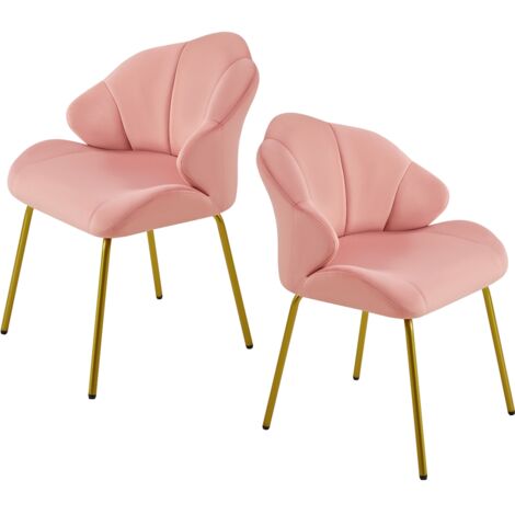 Homevive Pack de 2 Sillas de Comedor de Terciopelo Diseño en Forma de Concha Sillas de Tocador con Patas Doradas para Dormitorio Sala de Estar Comedor Rosa/2