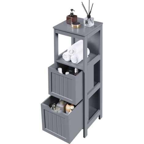 Yaheetech Mueble Auxiliar 30x30x89cm Armario de Columna con 2 Cajones, Cajonera Estrecha para Cocina, Sala de Estar y Cuarto Baño Gris