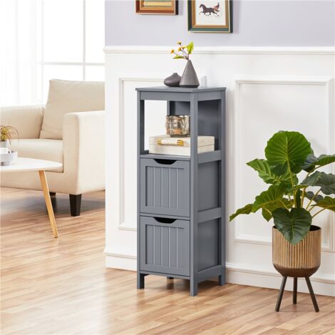 Yaheetech Mueble Auxiliar 30x30x89cm Armario de Columna con 2 Cajones, Cajonera Estrecha para Cocina, Sala de Estar y Cuarto Baño Gris