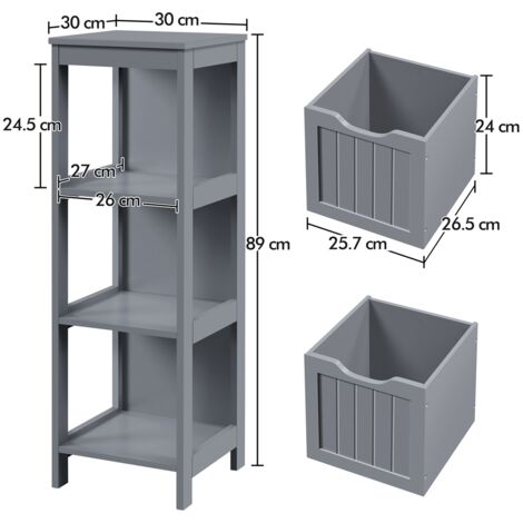 Yaheetech Mueble Auxiliar 30x30x89cm Armario de Columna con 2 Cajones, Cajonera Estrecha para Cocina, Sala de Estar y Cuarto Baño Gris