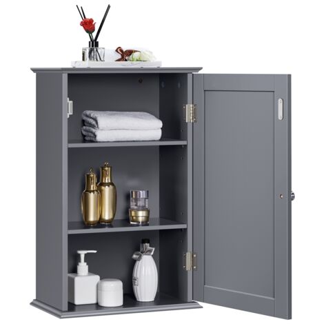 Homevive Armario Baño Pared Armario Cocina Colgar Mueble Colgante para Cuarto de Baño Cocina 35x21x55cm 2 Estantes Ajustables Color Gris
