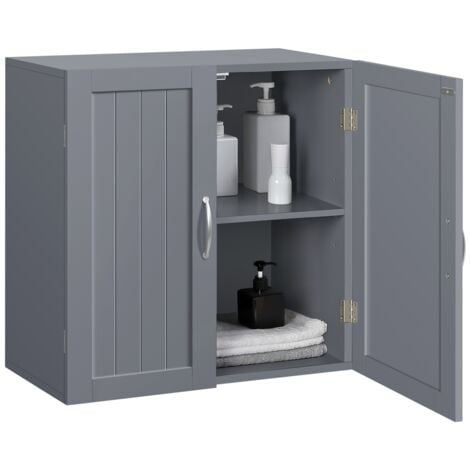 Yaheetech Armario de Baño Pared 59,5x31x59,5cm Mueble Baño Suspendido con Dos Puertas Armario Colgante para Cocina,Cuarto de Baño,Lavadero,Ajustable Bandeje y Antivuelco Gris