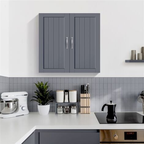 Yaheetech Armario de Baño Pared 59,5x31x59,5cm Mueble Baño Suspendido con Dos Puertas Armario Colgante para Cocina,Cuarto de Baño,Lavadero,Ajustable Bandeje y Antivuelco Gris