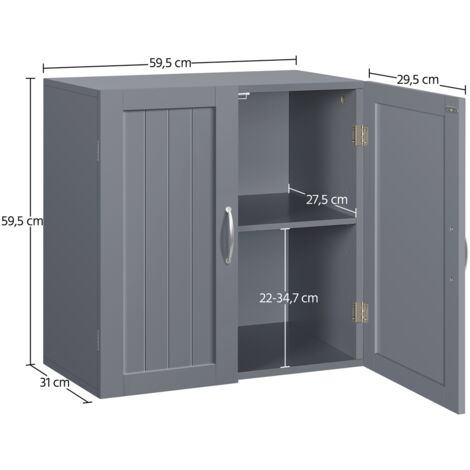 Yaheetech Armario de Baño Pared 59,5x31x59,5cm Mueble Baño Suspendido con Dos Puertas Armario Colgante para Cocina,Cuarto de Baño,Lavadero,Ajustable Bandeje y Antivuelco Gris