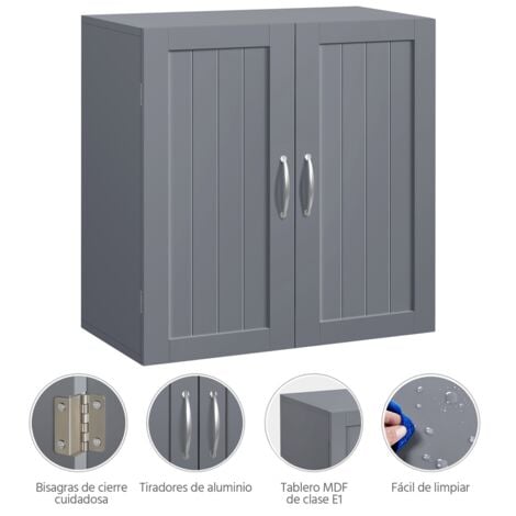 Yaheetech Armario de Baño Pared 59,5x31x59,5cm Mueble Baño Suspendido con Dos Puertas Armario Colgante para Cocina,Cuarto de Baño,Lavadero,Ajustable Bandeje y Antivuelco Gris
