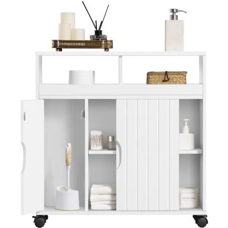 Homevive Mueble de Baño con Ruedas Armario de Suelo Estrecho con Puertas Correderas Mueble Cocina Auxiliar de Madera Lacada con Estantes para Espacio Estrecho 20 x 70 x 72 cm,Blanco