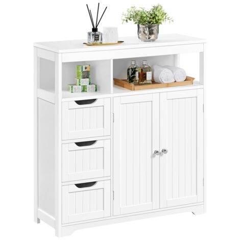 Homevive Armario de Baño Suelo Mueble de Baño con Cajones y Estante Ajustable Mueble con Puertas Salón Aparador Cocina 80,5×30×86,5 cm Blanco