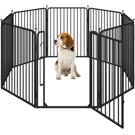 Homevive Parque para Perros 8 Paneles de 80 cm de Altura, Vallas para Perros con Cerradura Integrada, Tubos de Bajo Ruido, Protector de Suelo, Alambres de Metal de 8 mm, para Casa y Jardín