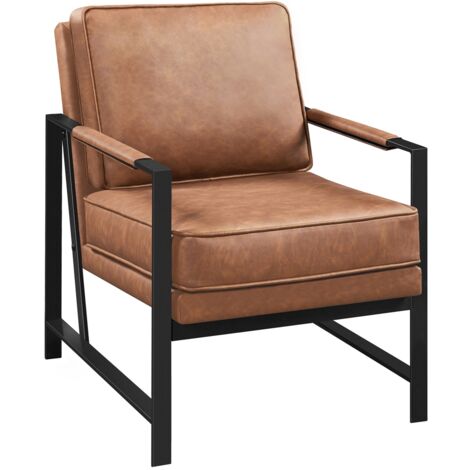Homevive  Sillón de Salón de Polipiel Sillón Relax con Reposabrazos Asiento Acolchado Estructura de Metal para Sala de Estar Dormitorio Estudio Vestíbulo Marrón Claro