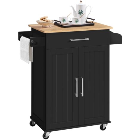 Homevive Carro de Cocina con Ruedas Carrito de Servicio Madera Estantería de Cocina para Comedor Salón, 66 x 45,5 x 91,5 cm Negro