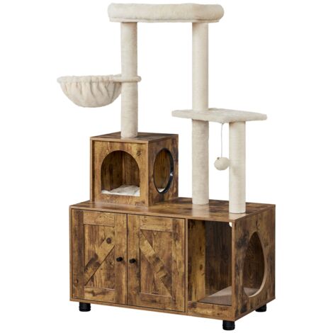 Homevive Árbol para Gatos Moderno con Plataforma Casita Arenero Armario Oculto Mesa Lateral con Nicho 134.5 cm Torre para Gatos