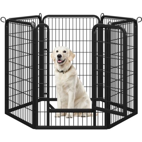 Homevive 6 Paneles Valla para Perros Metálica para Perros Medianos y Grandes Parque de Mascotas con Puerta para Hogar Patio Jardín Camping 100 cm de Altura Negro