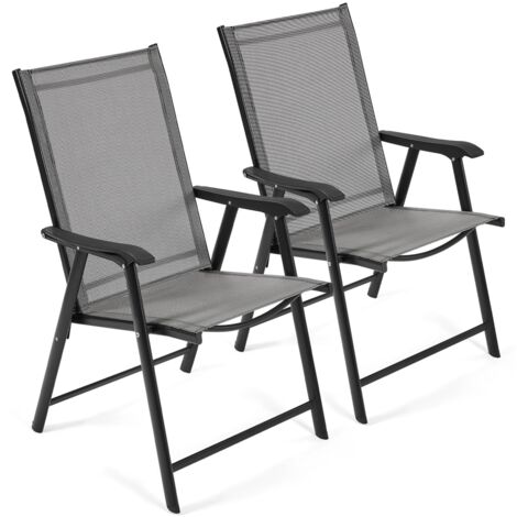 Homevive Conjunto de 2 Sillas Plegables para Exterior con Reposabrazos Sillas para Balcones Jardín Terraza Metal Texteline Carga 150kg 65 x 93,5 x 55,5cm Muebles de Exterior Gris
