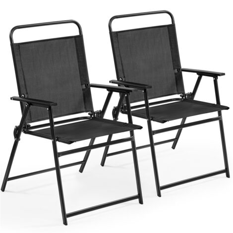 Homevive Juego de 2 Sillas de Jardín Plegable Sillas de 550g Texteline Terraza Exterior con Respaldo Ergonómico Asiento Transpirable y Reposabrazos 67 x 52,5 x 94 cm Carga 100kg Negro