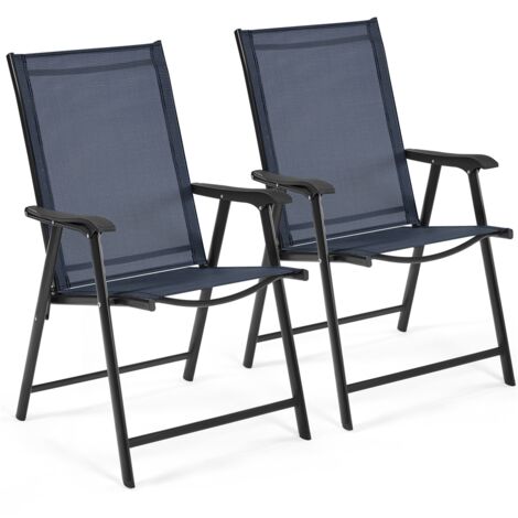 Homevive Conjunto de 2 Sillas Plegables para Exterior con Reposabrazos Sillas para Balcones Jardín Terraza Metal Texteline Carga 150kg 65 x 93,5 x 55,5cm Muebles de Exterior Azul Marino