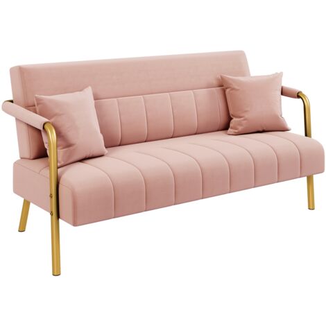 Homevive Sofá de Tela de Terciopelo de Dos Plazas con Reposabrazos y Patas de Metal Loveseat Moderno con 3 Cojines para Salón/Dormitorio Rosa (1/5)