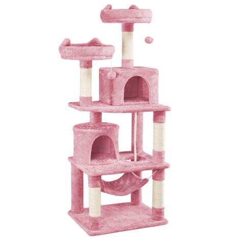 Homevive Rascador para Gatos de 158 cm Grande Arbol para Gatos Adultos Torre de Gatos Casita Juego para Mascota Rosa