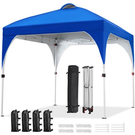 Homevive Carpa Plegable 2,4x2,4M Cenador para Exteriores de Jardín 8-10 Personas Altura Ajustable con Orificios de Drenaje Bolsas de Arena Azul