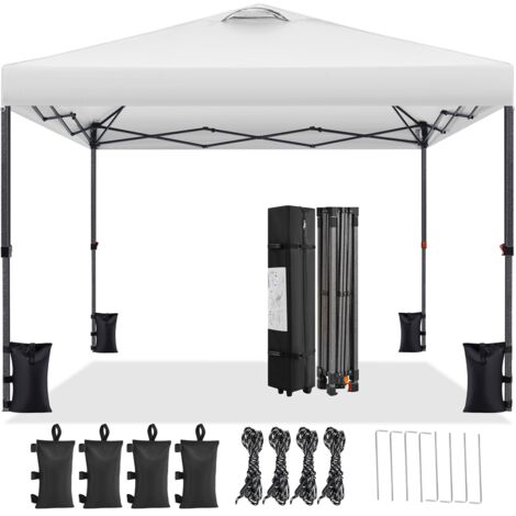 Yaheetech Carpa Plegable 3x3M Impermeable Protección UV50+ Altura Ajustable 262-282cm Cenador de Jardín Gazebo Plegable con 1 Bolsa 4 Sacos de Arena para Terraza Patio Playa Camping Jardín Blanco