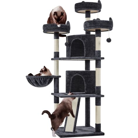 Homevive Árbol Rascador para 3-5 Gatos Adultos con 3 Plaraformas Grande Torre para Gatos Rascador de Escalada para Mascota 175 cm Negro