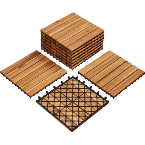 Homevive 10x Baldosas de Madera de Acacia 30x30cm Suelo Terraza Exterior Azulejos para Balcón Jardín Instalación Sencilla