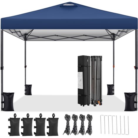 Yaheetech Carpa Plegable 3x3M Impermeable Protección UV50+ Altura Ajustable 262-282cm Cenador de Jardín Gazebo Plegable con 1 Bolsa 4 Sacos de Arena para Terraza Patio Playa Camping Jardín Blanco
