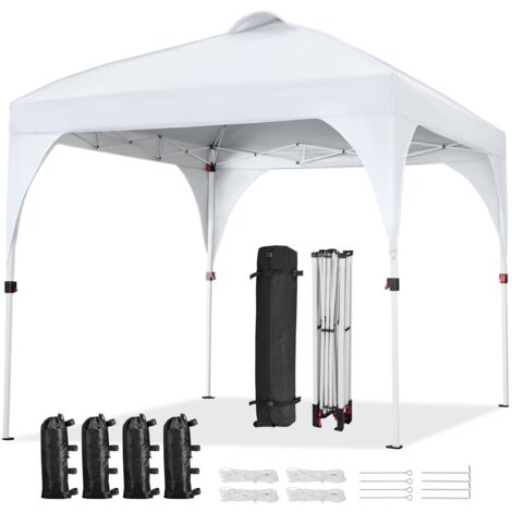 Homevive Carpa Plegable 2,4x2,4M Cenador para Exteriores de Jardín 8-10 Personas Altura Ajustable con Orificios de Drenaje Bolsas de Arena Blanco
