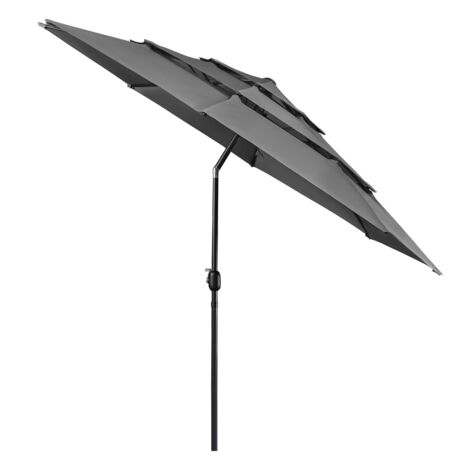 Homevive Sombrilla de 3 Niveles 3M para Exteriores con Tres Ventilación Sombrilla de Mercado Parasol Playa Inclinable con Manivela 8 Varillas Terraza para Exterior Patio Mercado Gris
