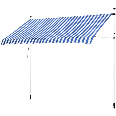 Homevive Toldo Manual Portátil 3x1.8m de Balcón Patio Protección Solar Impermeable Parasol Raspirable y Regulable en Altura para Jardín Terraza Exterior Azul y Blanco