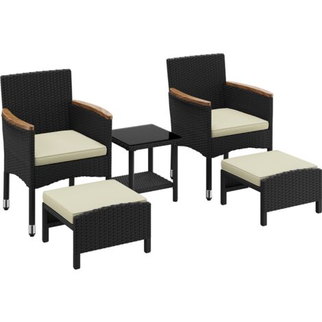 Homevive Juego de Muebles de Patio de 5 Piezas Conjunto de Conversación de Poliratán para Exterior Sillones Acolchados con Otomanas y Mesa de Café para Jardín Piscina Césped Patio Trasero Hoteles Negr